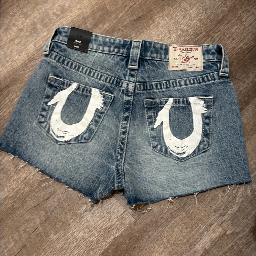 True Religion Painted HS Denim Cutoff Shorts